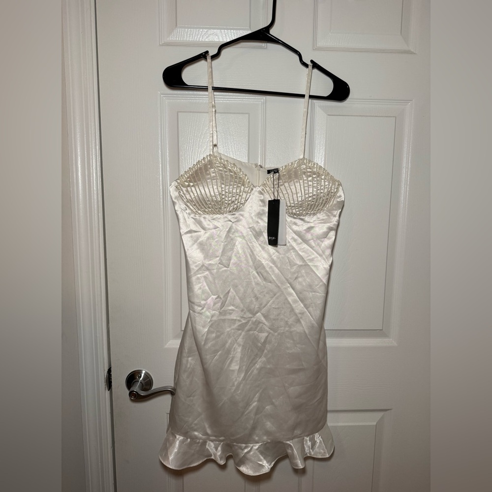 Pearl Bustier Satin Mini Dress